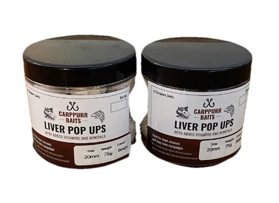 Carpppurr Baits Beige Liver Pop Ups 20mm 75 gram tub – Premium Carp Fishing Hookbaits – High Attraction pop up Baits – Long Lasting Buoyancy (2x 20mm 75 gram tubs)