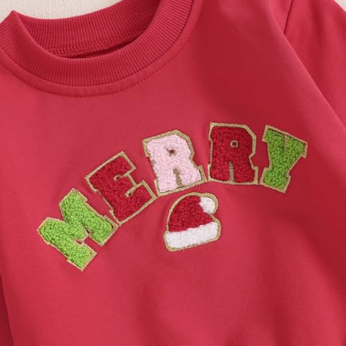 Todder Baby Girl Christmas Outfit Long Sleeve Merry Embroidery Sweatshirt Bell Bottoms Stripe Pants Winter Clothes3