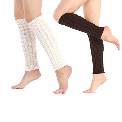 Guetres Femme Hiver Jambières Dames Chausettes Hiver Tricot Long Crochet Tricoté Bas Jambières Hautes Femmes Filles Jambes Femmes Garder Chaud Guêtres Jambe Leg Warmer Cadeau hiver parfait 2 Paires