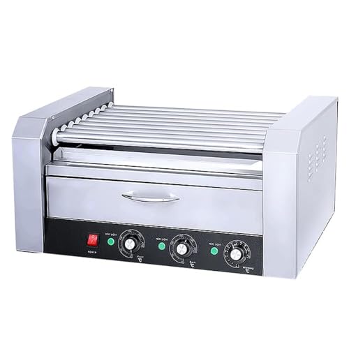 Máquina for hacer perritos calientes con rodillo, parrilla de 9 rodillos con cajón for calentar pan, ideal for fiestas, puestos y food trucks.