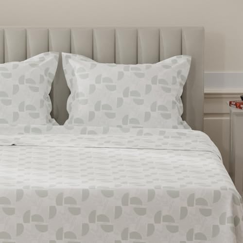 Image of Layers 100% Cotton Bedsheet for King Size Bed | Lumina Floret Collection | 144 TC Soft & Breathable | Printed with 2 Pillow Covers | Wrinkle Free & Colorfast | 3 Piece Bedding Set - Grey & White