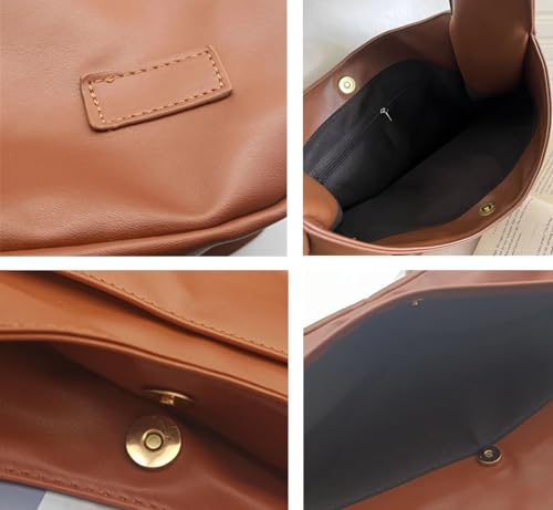 Bolso Tote de cuero marrón grande para mujer miniatura 6
