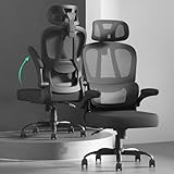 Submi Office Chair, Ergonomic Office Chairs, Flip-up Desk Chair for Adults, Mesh Computer Chair with Lumbar Support & Adjustable Headrest, High Back Home Office Task Chairs, Comfy, Study, All Black