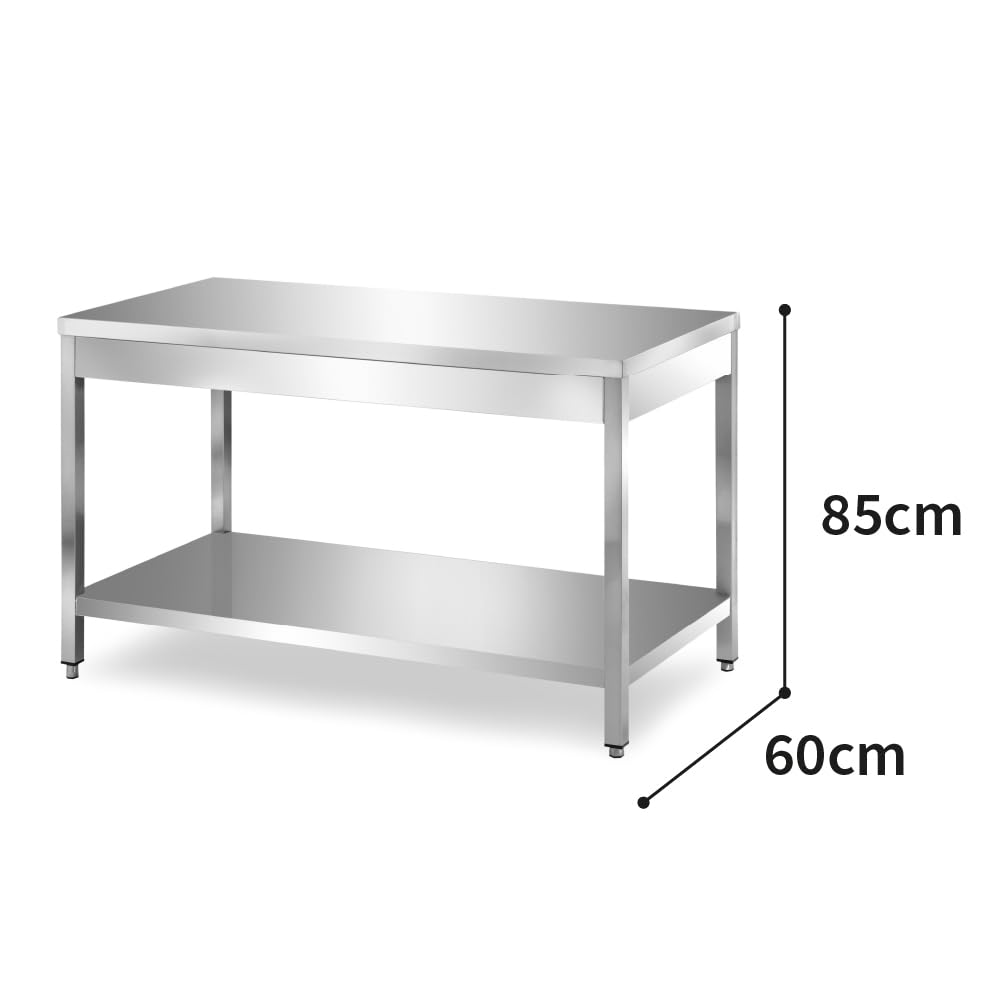 TECNA FOOD Tavolo da lavoro in acciaio INOX con Ripiano inferiore per cucine professionali bar hotel - profondità 60 cm - altezza 85 cm regolabile (120x60x85cm)
