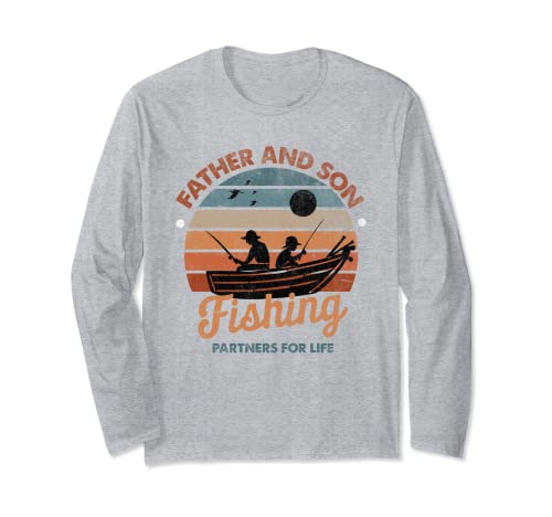 Father on Fishing Partners for Life Vintage Dad Matching Manga Larga