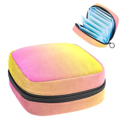 Sanitary Napkin Storage Bag for Women Cute, Feminine Menstruation Pad Holder for Period, Portable Zipper Menstrual Pad Bags Pink Yellow Gradient Color