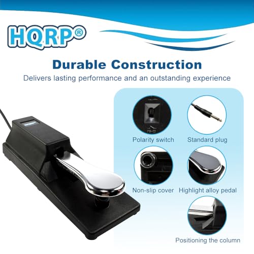 image for HQRP Sustain Pedal for Keyboard, 6.5 ft Cord, Universal 1/4'' Plug, Po