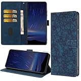 Funda para Sony Xperia 5 V de piel sintética, a prueba de golpes, con tapa y función atril, diseño de flores, con tarjeteros, cierre magnético, color azul