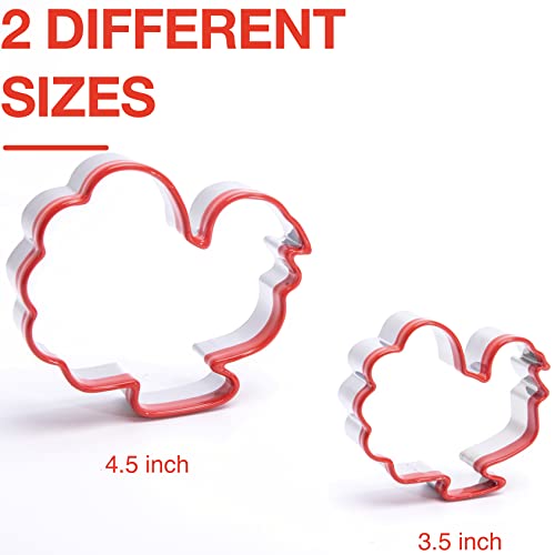 Cookieque 2Pcs Turkey Cookie Cutters 4.5" 3.5", Food-Grade Stainless Steel Fall Thanksgiving Cookie Cutter Set, Biscuit Cutter Set, Holiday Cookie Cutters, Unique Design With Protective Red Top Pvc #TOP3