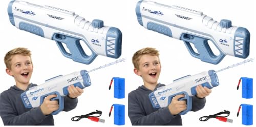 Image of GRAPHENE Automatic Electric Holi Pichkari Water Gun Rechargeable Battery 1 Extra Battery High-Pressure Rapid Fire Water Blaster with 10-20 Meter Range Swimming Pool Beach Party Kid Adult (White& Grey)