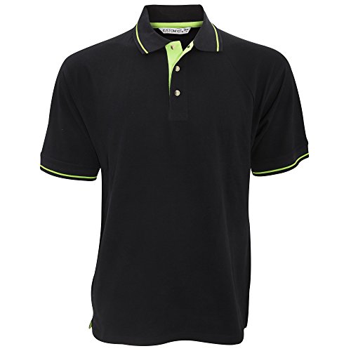 Kustom Kit Mens Short Sleeve Polo Shirts, Black/Lime, XX-Large. KK606
