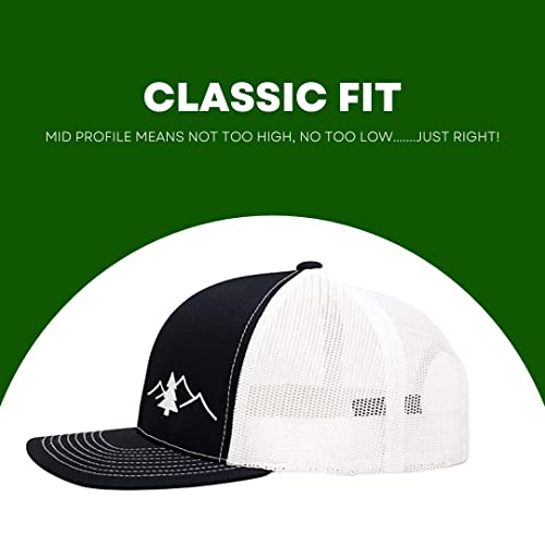 Image of LINDO Trucker Hat [ Great Outdoors Design ] for Men and Women: Mid Profile Cap with Breathable Mesh Back and Adjustable Snap