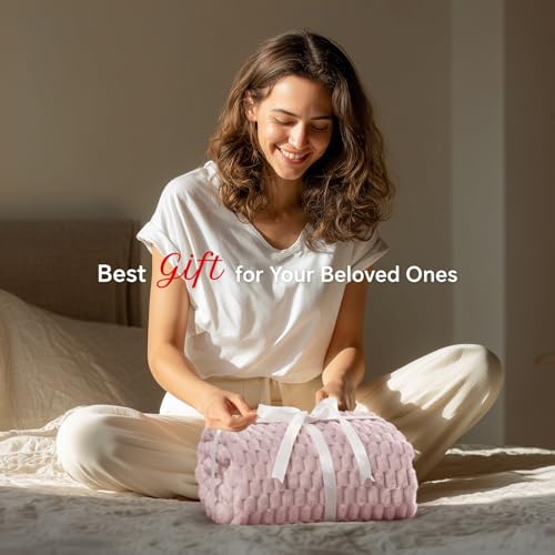 Image of BEDELITE Lotus Pink Throw Blanket for Couch, Soft Gifts for Women, 50 * 60 | 3D Jacquard Decorative Fleece Blanket, Super Soft Plush Throws, Cute Birthday Gift for Women & Men, Suitable for All Seasons
