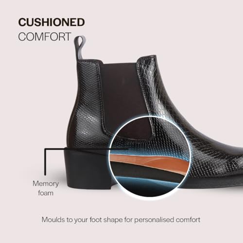 Image of FAUSTO Men Textured /Embossed High Ankle Chisel Toe Slip On Chelsea Boot | Stylish, Durable & Comfortable Cuban Boots | Memory Cushioned Insole