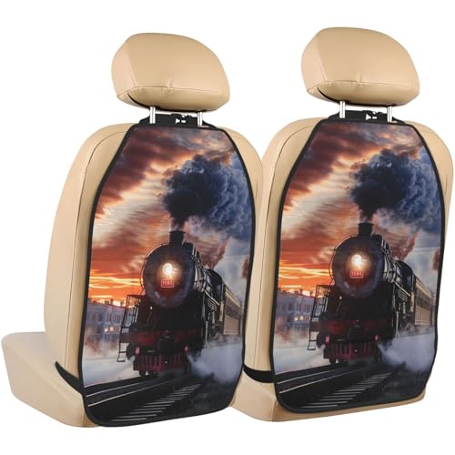JTNWEC Steam Train Depart Sunset Print Car Seat Kick Mats with Organisers 2 Pack Backseat Protector Seat Covers for Your Car, SUV, or Truck