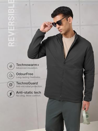 Image of TECHNOSPORT Men's Regular Fit Solid Kangaroo Pocket Reversible Winter Jacket With Technowarm+, Redefine Your Outdoor Moves
