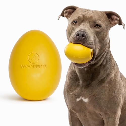 WoofBite Virtually Indestructible Wobble Chew Toy - Lifetime Replacement - Tough Durable Ball for Aggressive Chewers - Safe Non-Toxic Natural Rubber - Chew Treats Fetch - Med/Large Breed - 5x4