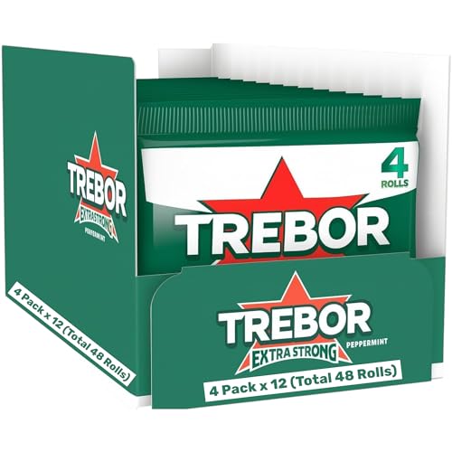Trebor EXTRA STRONG PEPPERMINT Rolls Intense Minty Freshness GREEN 4 x 12 Packs (48 Rolls Total)