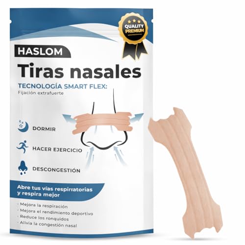 Haslom® PACK 60 TIRAS NASALES para dormir, Nasal Strips, tiras nasales deportivas, respirar mejor por la nariz, anti ronquidos para dormir, respirar mejor por la nariz, tiritas nariz respirar