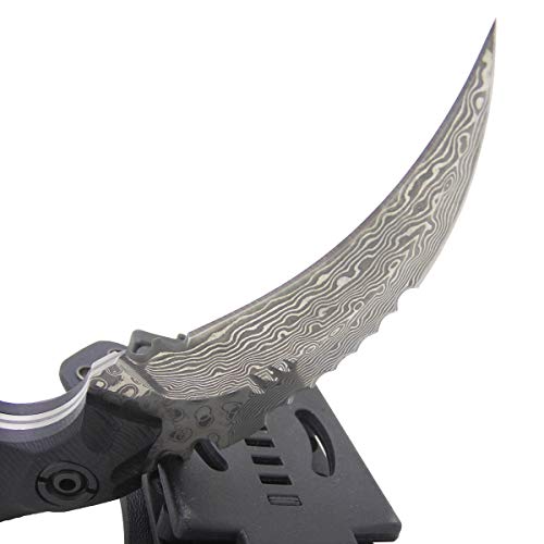 MASALONG Outdoor Survival claw Tactical teeth Knife Double edged sharp Fixed Blade Knife With Sheath (Damascus full tang) - Thumbnail 3