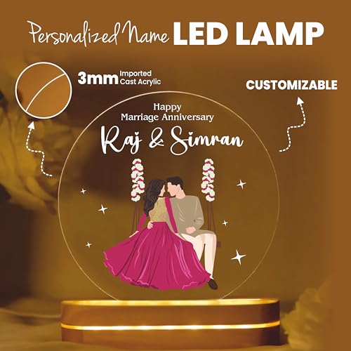 Image of PRINTHUA Plastic Personalized LED Night Table Lamp with Custom Name,Unique Gift for Women,Men,Kids,Girlfriend,Boyfriend,Husband,Wife|Perfect for Birthdays,& Special Occasions (Cute Couple),Multi Color