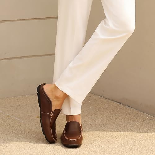 Image of Go Tour Mens Mules Clog Slippers Breathable Punching Leather Slip on Shoes Casual Loafers