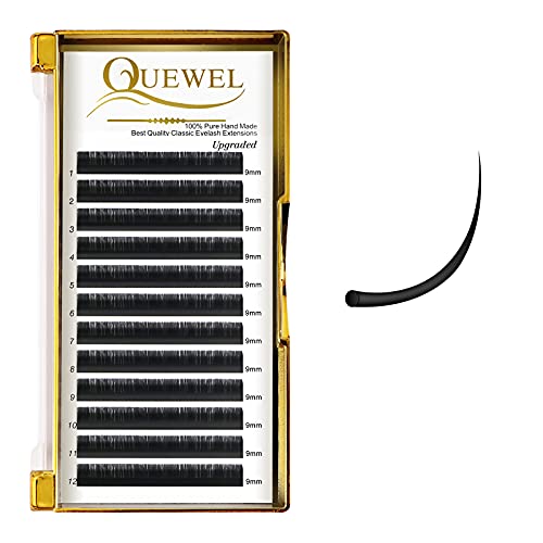 Classic Eyelash Extensions 0.03 D 9mm Lashes Extensions Supplies C/D Curl Single Length 9-20mm Mixed Length 9-16mm/15-20mm by QUEWEL (0.03 D 9)