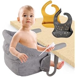 Trona De Tela Portatil EL PETIT PRÍNCEP ® - trona portatil bebe - pack trona bebe con dos baberos bebe impermeables de silicona y bolsa de transporte - trona bebé - trona de viaje gran confort y normativa CE