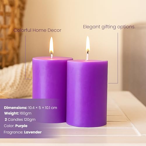 Image of IRIS Lavender Fragranced Pillar Candles | Pack of 2 | 120g Each | 2 inchx3 inch | Non-Toxic | Long-Lasting Scented Candle for Home, Bedroom & Gifting