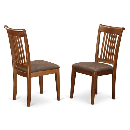 S - Linen Fabric Upholstered Wooden Chairs, Set Of 2, Saddle Brown
