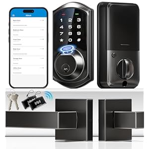 Veise VE07-L Fingerprint Smart Locks for Front Door with 2 Lever Handle Set, App Control, Keyless Entry, Electronic Digital Keypad Deadbolt, Auto Lock, Waterproof, Easy to Install, Matte Black