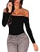 SUBWELL Women's Sexy Off Shoulder Long Sleeve Bodycon Bodysuit Leotard Jumpsuit Tops,Black,Medium