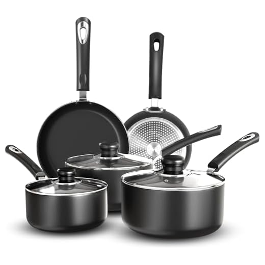 KICHLY Set di 5 pentole e padelle antiaderenti adatte per piano cottura a induzione con padelle da 20 cm, 28 cm e pentole con coperchio da 20 cm, 22 cm, colore: nero