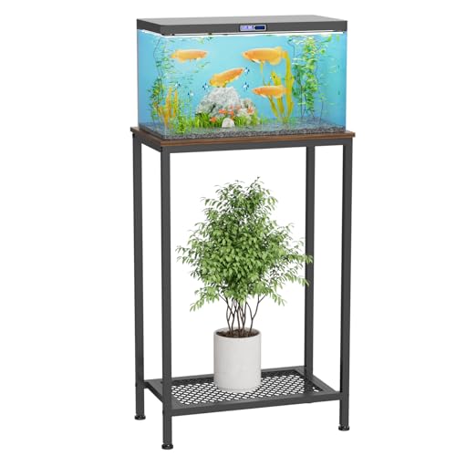 VyGrow Soporte para pecera de 10 galones, soporte pequeño de 2 niveles, estante de tanque de tortuga para sala de estar, tienda, oficina, carga de 158 kg, 53 x 30 x 81 cm, color negro