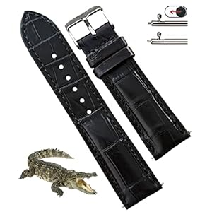 vinacreations 22mm Black Handmade Alligator Leather Watch Band Men Quick Release Premium Crocodile Strap by Vietnamese DH-01-22MM