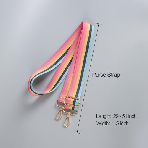 Image of chushui Purse Strap Replacement Crossbody Wide Adjustable, Rainbow Retro Stripe Colorful Festival Boho Woven with Gold Hardware 29-51 Inches for Totes Handbags