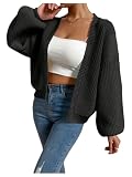 Picture of SHENHE Women's Color Block Open Front Long Sleeve Ribbed Knit Cropped Cardigan Sweaters Black L