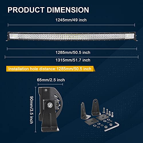 Image of Willpower 50 inch 648W Curved LED Light Bar 7D Lens Spot Flood Combo Beam Triple Row LED Work Diving Lights with Wiring Harness Kit for Off Road ATV AWD SUV 4WD 4x4 Pickup,12V 24V Waterproof 6000K