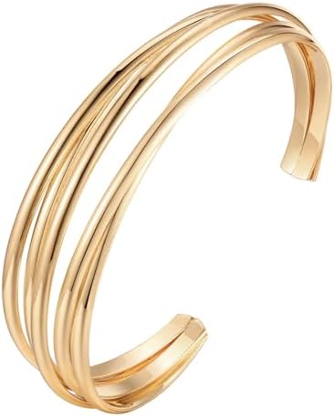 MPRAINBOW Women Gold Cuff Bracelets Bangles - 14K Gold Plated Bangle Bracelet for Women Trendy Jewelry,Adjustable Twisted Open Chunky Bracelet Arm Cuff Upper Arm Jewelry Birthday for Her