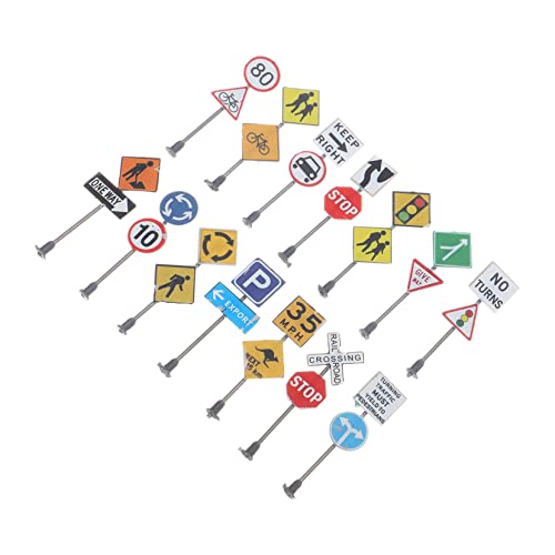HAKIDZEL 14Pcs Miniature Traffic Road Signs Durable Sand Table Decor for Engaging Playthings for Traffic Safety Education for Models Learning Activities