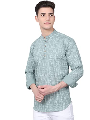 Image of Majestic Man Men's Cotton Regular Fit Short Printed Designer Kurta
