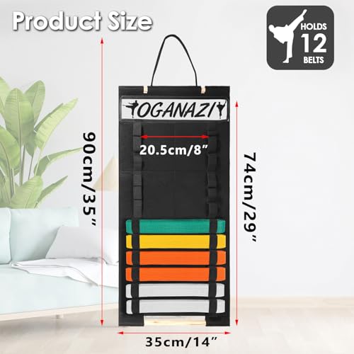 image for OGANAZI 12 Belts Karate Belt Display Rack with Personalized Stickers, 