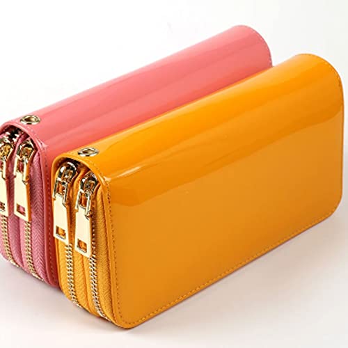 Women's Wallet Long Double Zipper Wallet Large Capacity Women's Coin Purse Wristlet Clutch Bag (Yellow)2