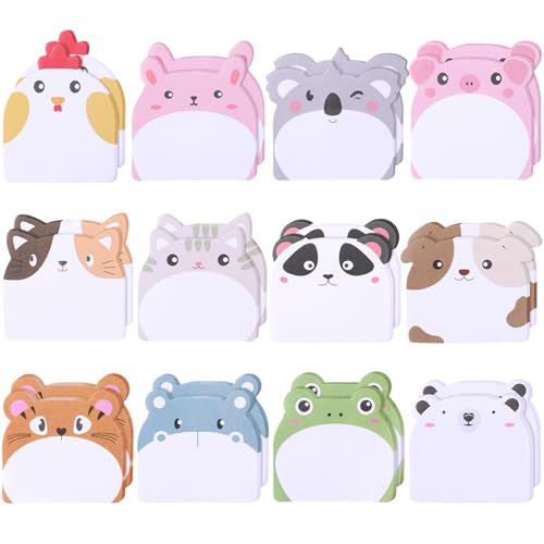 Smivyhp 24 Stück Kleine Haftnotizen Kinder 12 Stile Tiere Kleine Notizblock Kindergeburtstag Gastgeschenke, Lustig Mitgebsel Sticky Notes für Schule, Zuhause, Büro, Taschen Füller (Stil 2, Farbe)