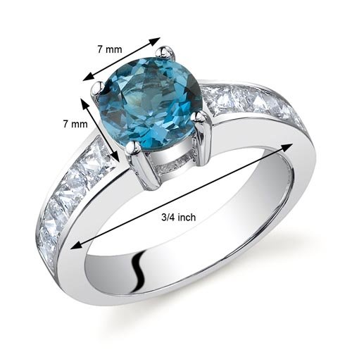 PEORA London Blue Topaz Promise Ring in Sterling Silver, Natural Gemstone, Solitaire Round Shape, 7mm, 1.50 Carats total, Sizes 5 to 92