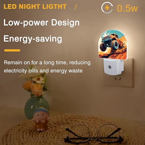 Image of Night Lights Plug into Wall Cartoon Monster Truck Night Light Dusk to Dawn Smart Sensor Decorative Round Led Lamp for Bedroom Kitchen Hallway Nightlight for Women Men