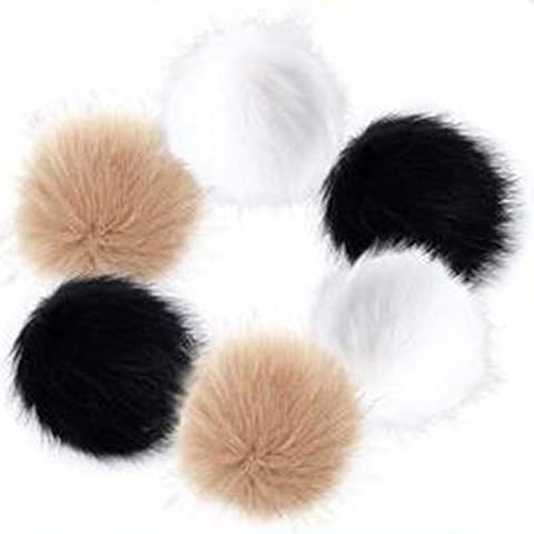 Defrsk 6Pcs Faux Fur Pom Poms for Hats DIY Fur Pom Poms Clip with Elastic Loop 3 Colors for Hats Keychains Gloves Shoes Scarves Bags Knitting Accessories Cover