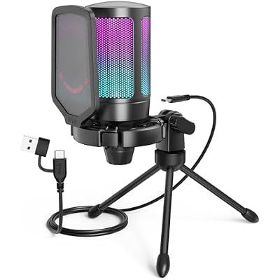 FIFINE Gaming USB Microphone for PC PS5, RGB Condenser Microphone with Tap-to-Mute Button, Shock Mount, Pop Filter, Gain Control for Streaming Podcast Discord Twitch- AmpliGame