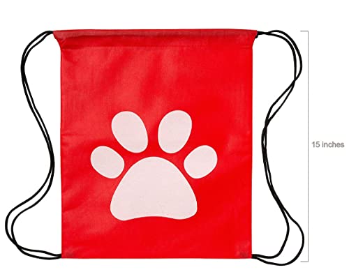 Fun Express Paw Print Drawstring Backpack - set of 12 reusable bags - Puppy, Patrol and Cat Party Favor Bags2