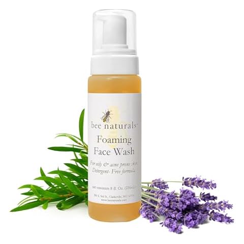 Bee Naturals Self Foaming Face Wash - Light, Foamy Cleanser for Oily & Troubled Skin - Soothes Inflammation - Rose, Grapefruit, Tea Tree and Lavender Essential Oils Plus Feverfew Extract - 8floz Cover